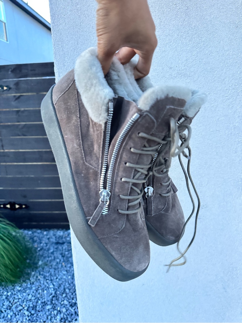 Giuseppe Zanotti Men's Suede Shearling-Lined Sneakers - Taupe size 46